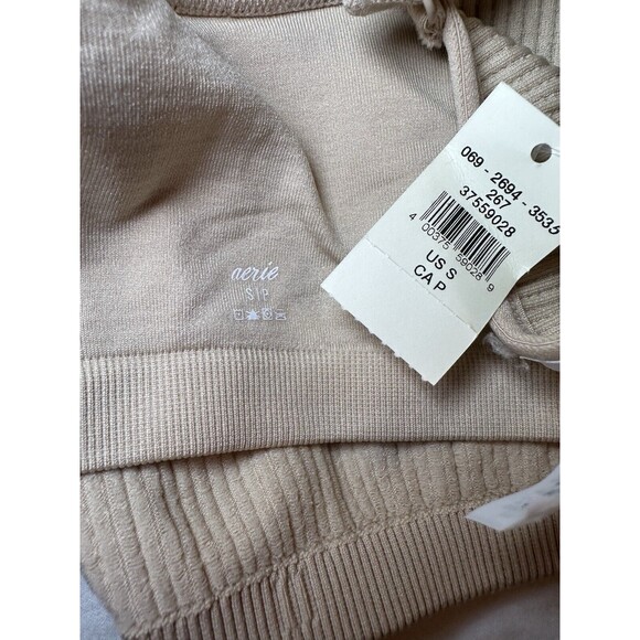 Aerie Seamless Ribbed One Shoulder Shelf Bra Bralette Crop Top Beige SMALL NWT - Picture 7 of 8